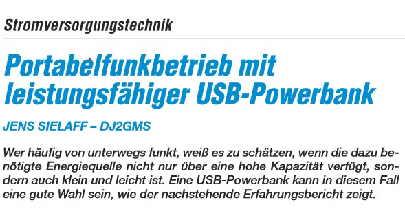 DJ2GMS Funkamateur Juni 2023 Stromversorgungstechnik Portabelfunkbetrieb mit USB-Powerbank